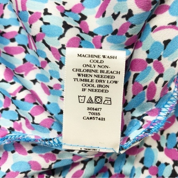 Ann Taylor Abstract Floral Colorful Blouse Jewel Tones Elastic Hem Cuffs V-Neck - Picture 15 of 16